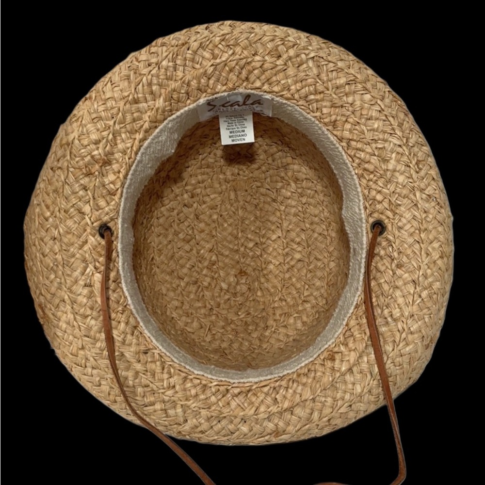 SCALA Raffia Braided Up-Brim Hat with Leather Chin Cord Size Medium - Picture 7 of 12